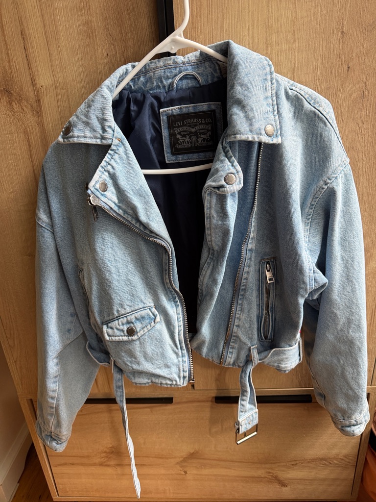 Levi's Light Wash Denim Moto Jacket With Belted Hem